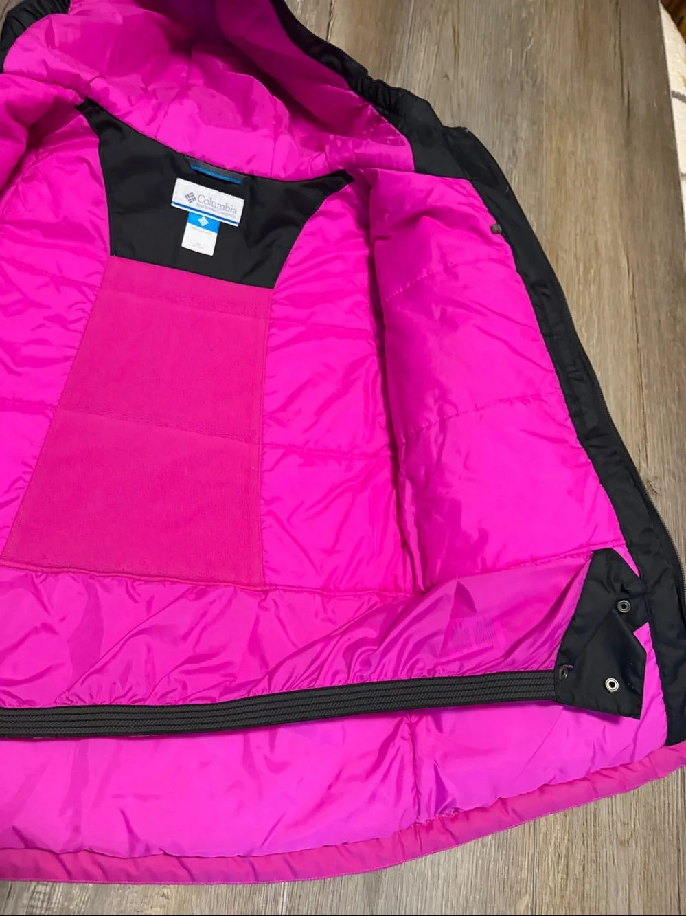 Columbia Girls' Black and Hot Pink Hooded Puffer Jacket